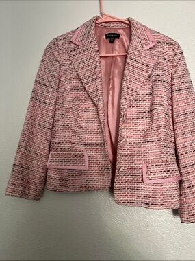 bebe Pink Tweed Notch Lapel Cropped Blazer